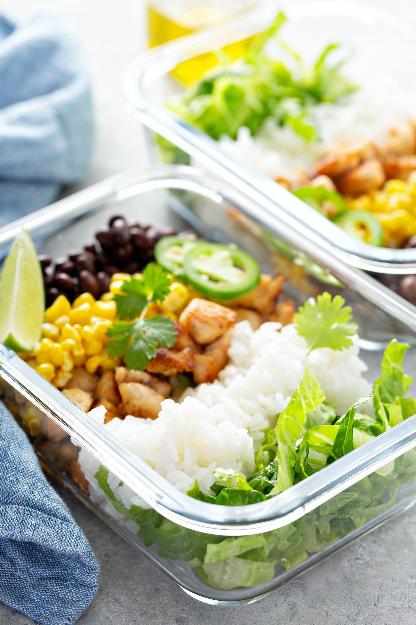 Chicken, rice, and veggie meal prep.